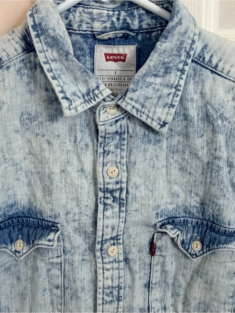 Levi's Men's Light Blue Acid-Wash Denim Shirt Short Sleeve Button Up Sz S
